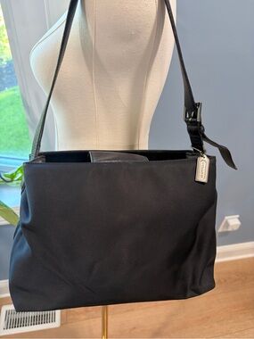 Vintage Coach 7412 Black Nylon Leather Trim Shoulder Bag Y2K